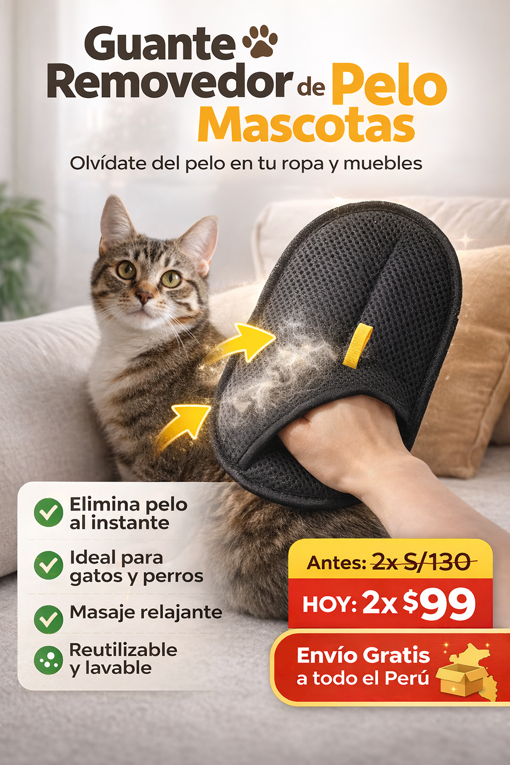 Guante Removedor de Pelo Mascotas